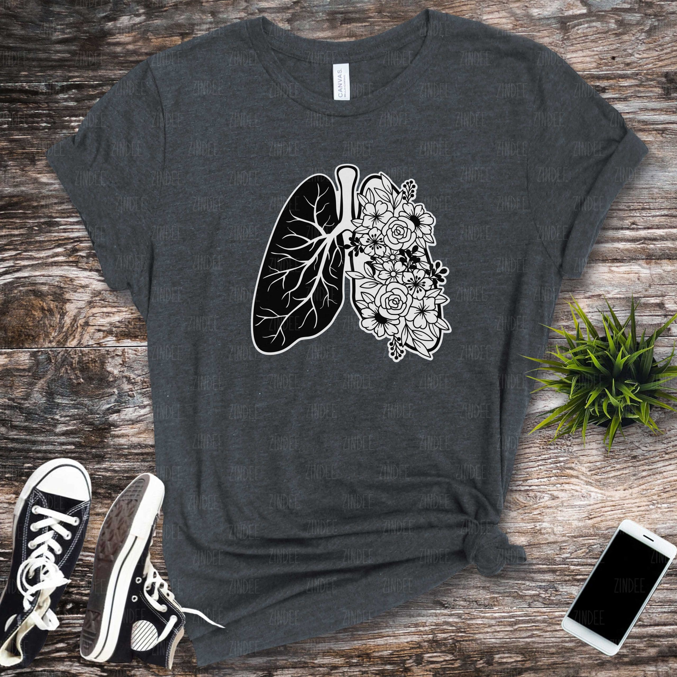 Lungs Floral Black (HTV ready to press)