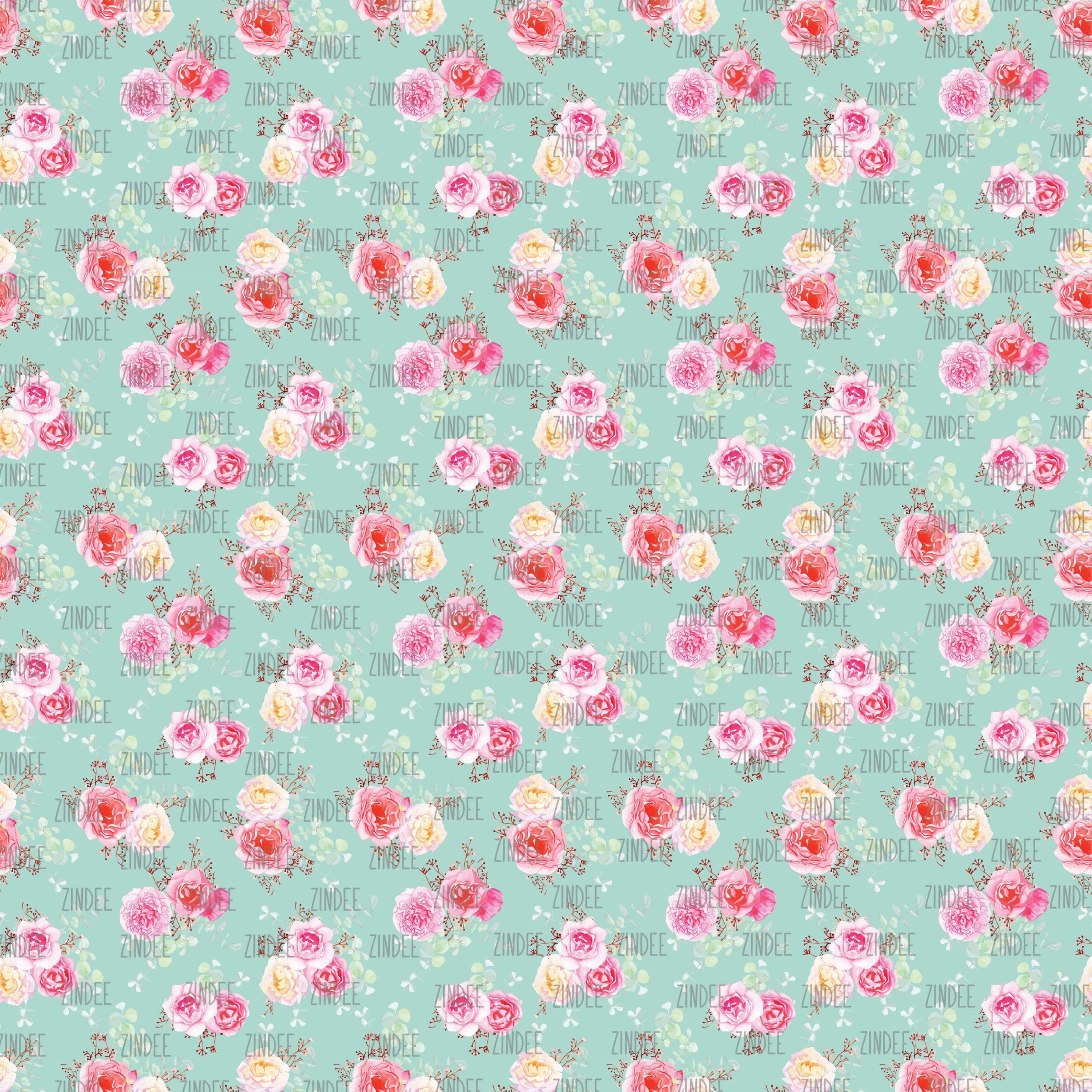 Mint Pink Floral Small Scale seamless (vinyl)