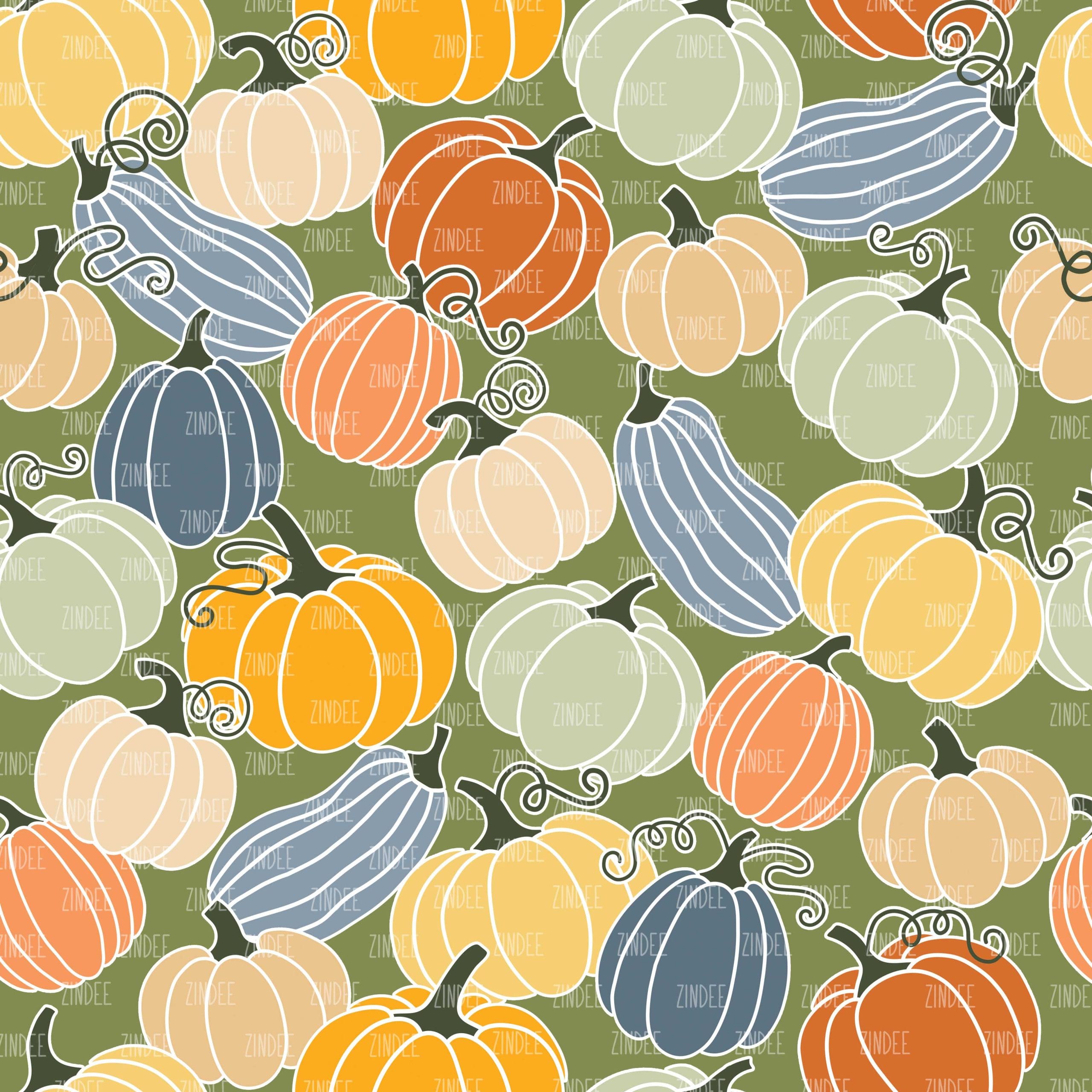 Moss Green Fall Pumpkins (digital paper)