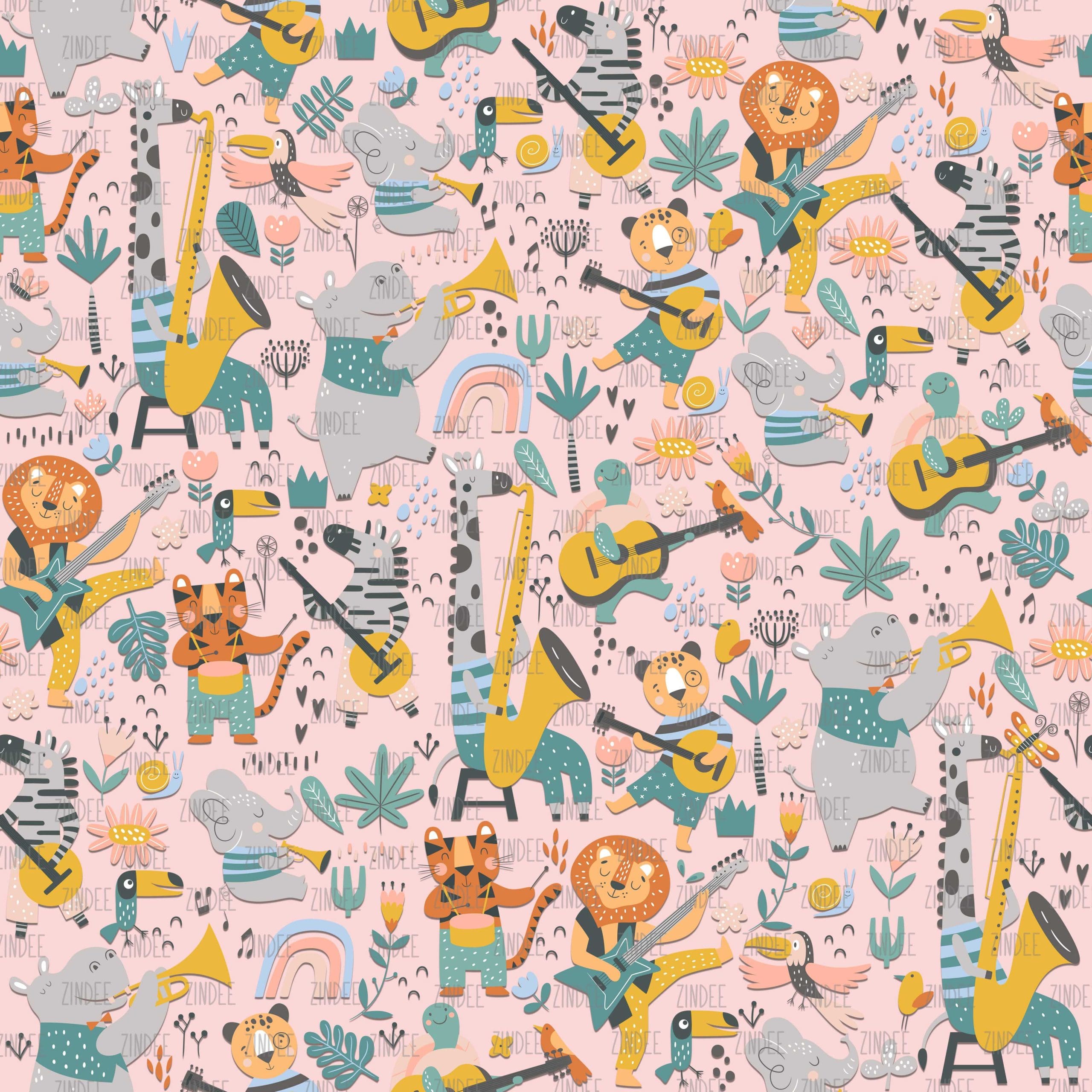 Musical Animals Safari Pink seamless (vinyl)