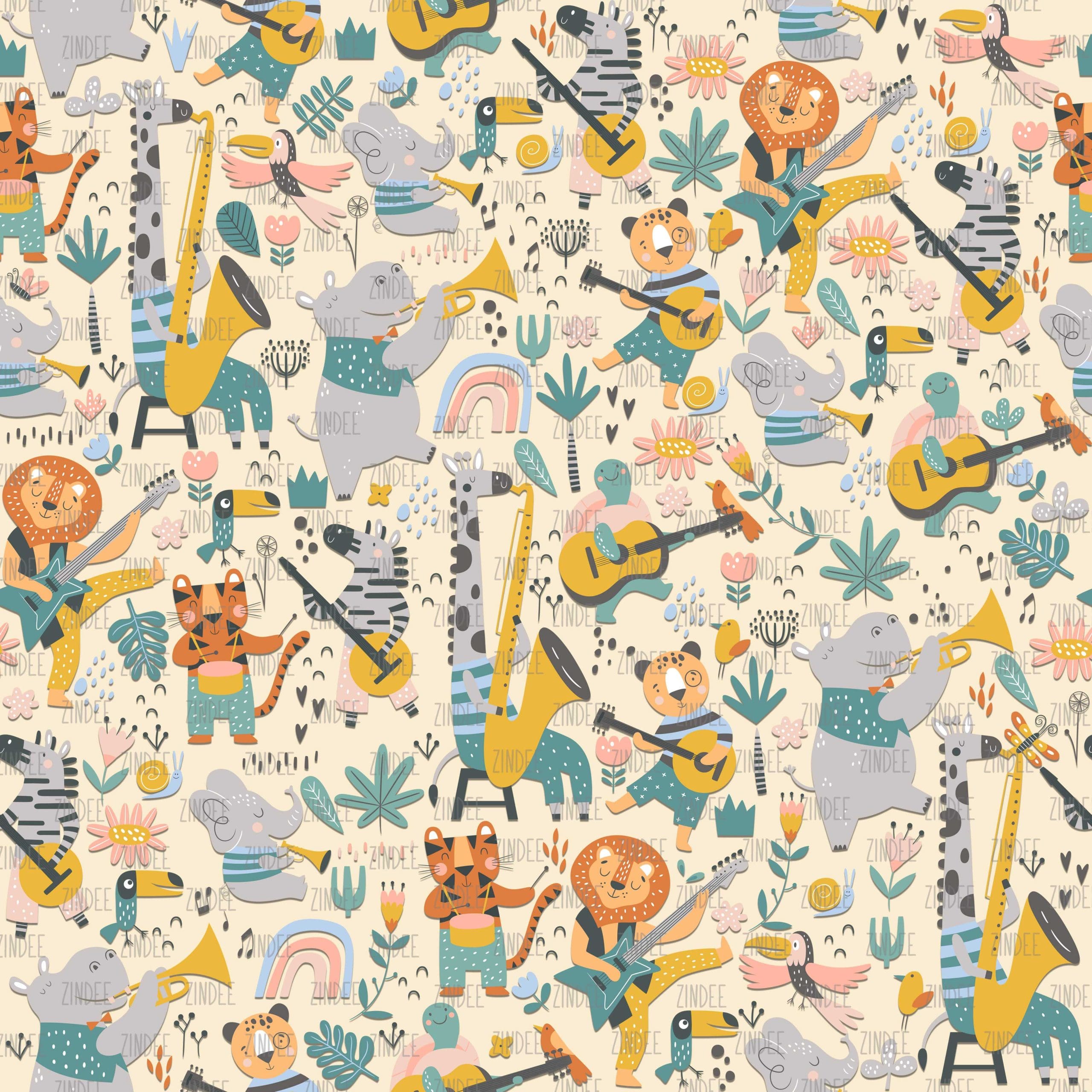 Musical Animals Safari Yellow seamless (vinyl)