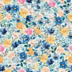 Navy Watercolor Blooms Grey seamless (digital paper)