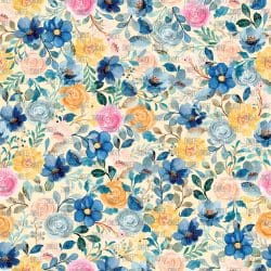 Navy Watercolor Blooms Yellow seamless (digital paper)