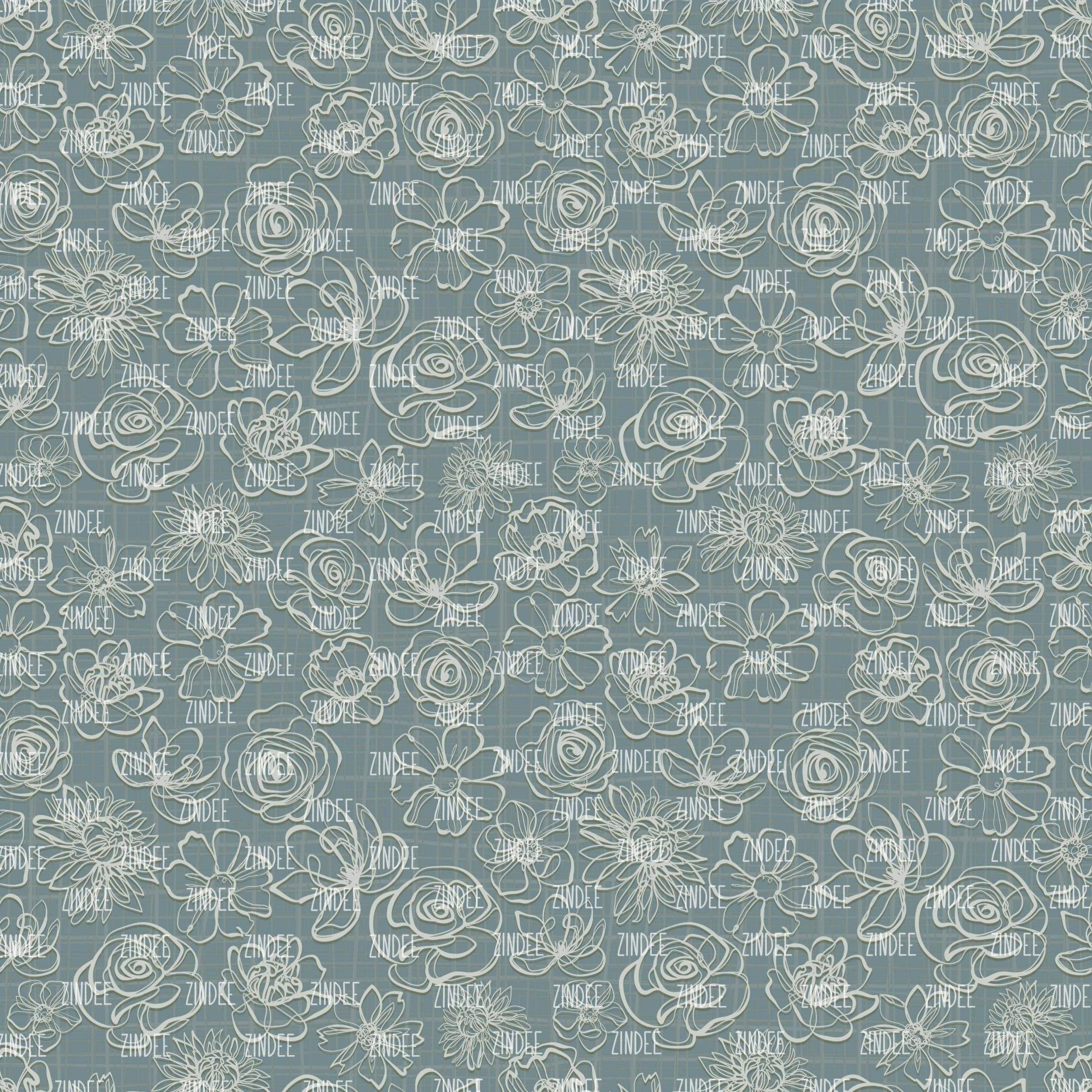 Neutral Floral Outline Blue Grey seamless (vinyl)