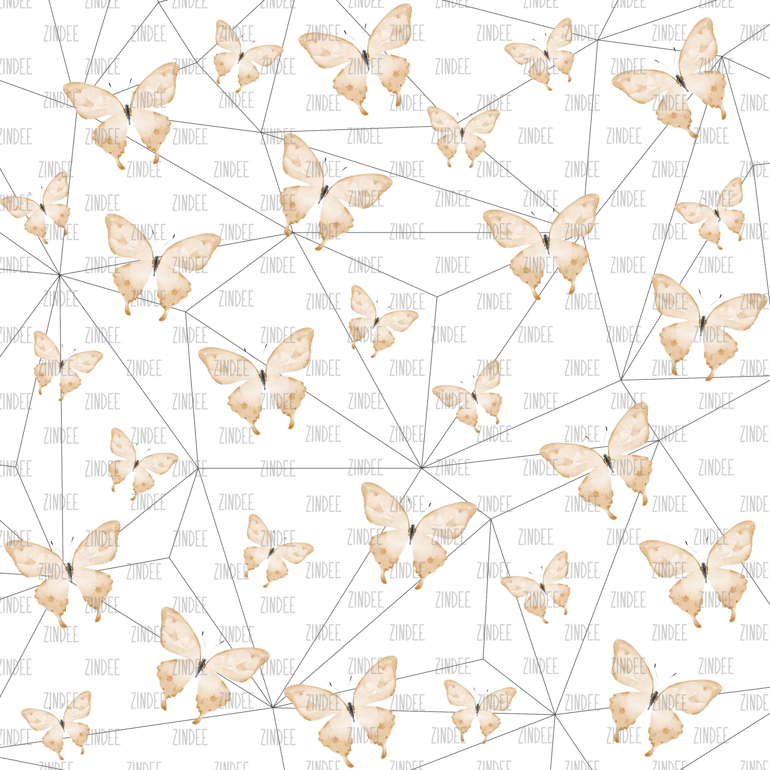 Orange Butterflies and White Geometric (vinyl)