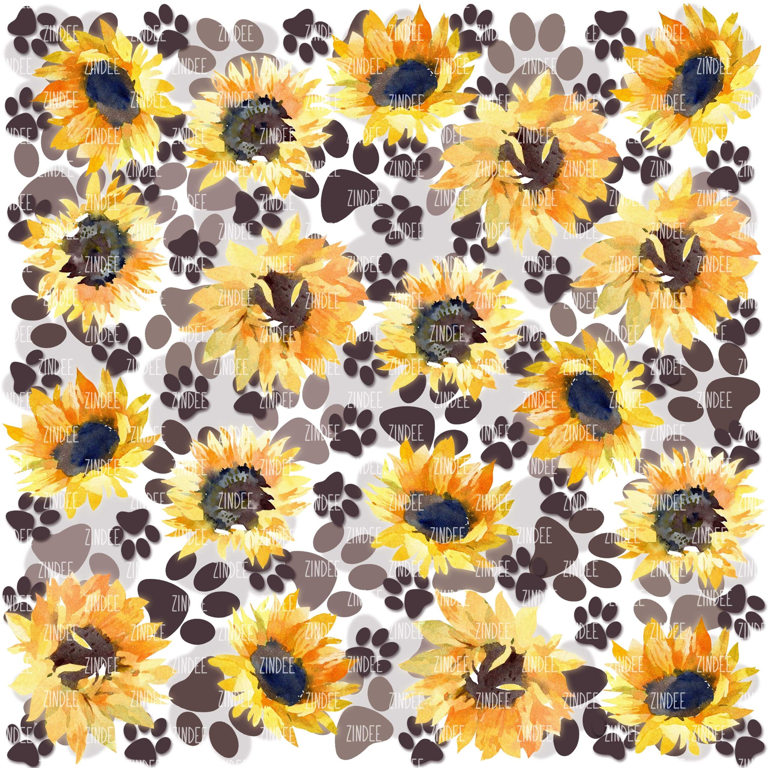 Paw Print and Sunflowers White seamless (vinyl)