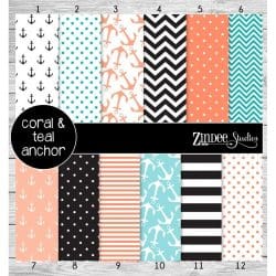 Coral and Teal Anchor (vinyl)