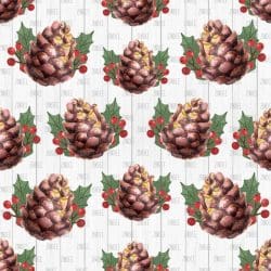 Pine Cones White with Berries seamless (vinyl)