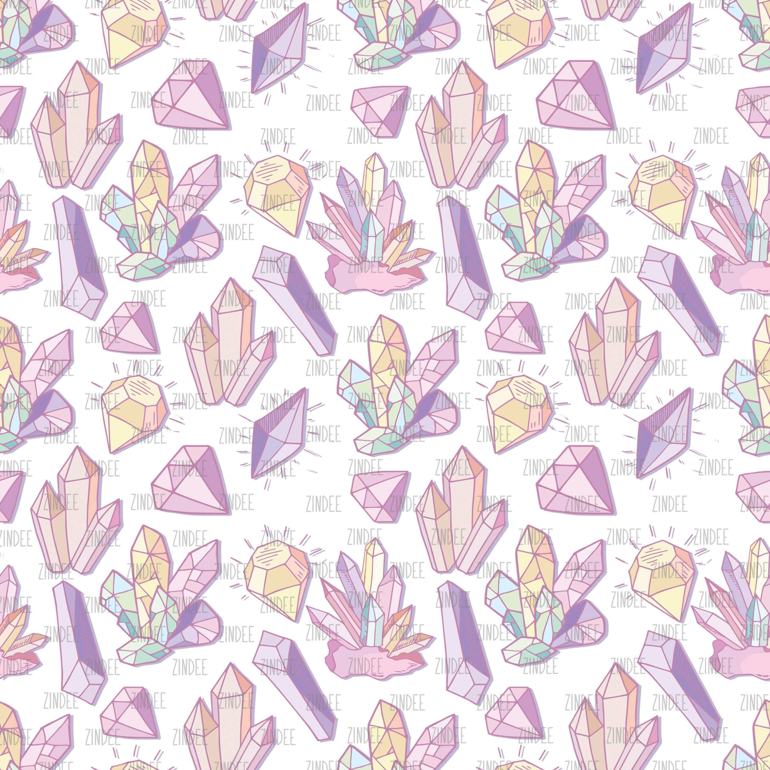 Pink Purple Crystals White seamless (digital paper)
