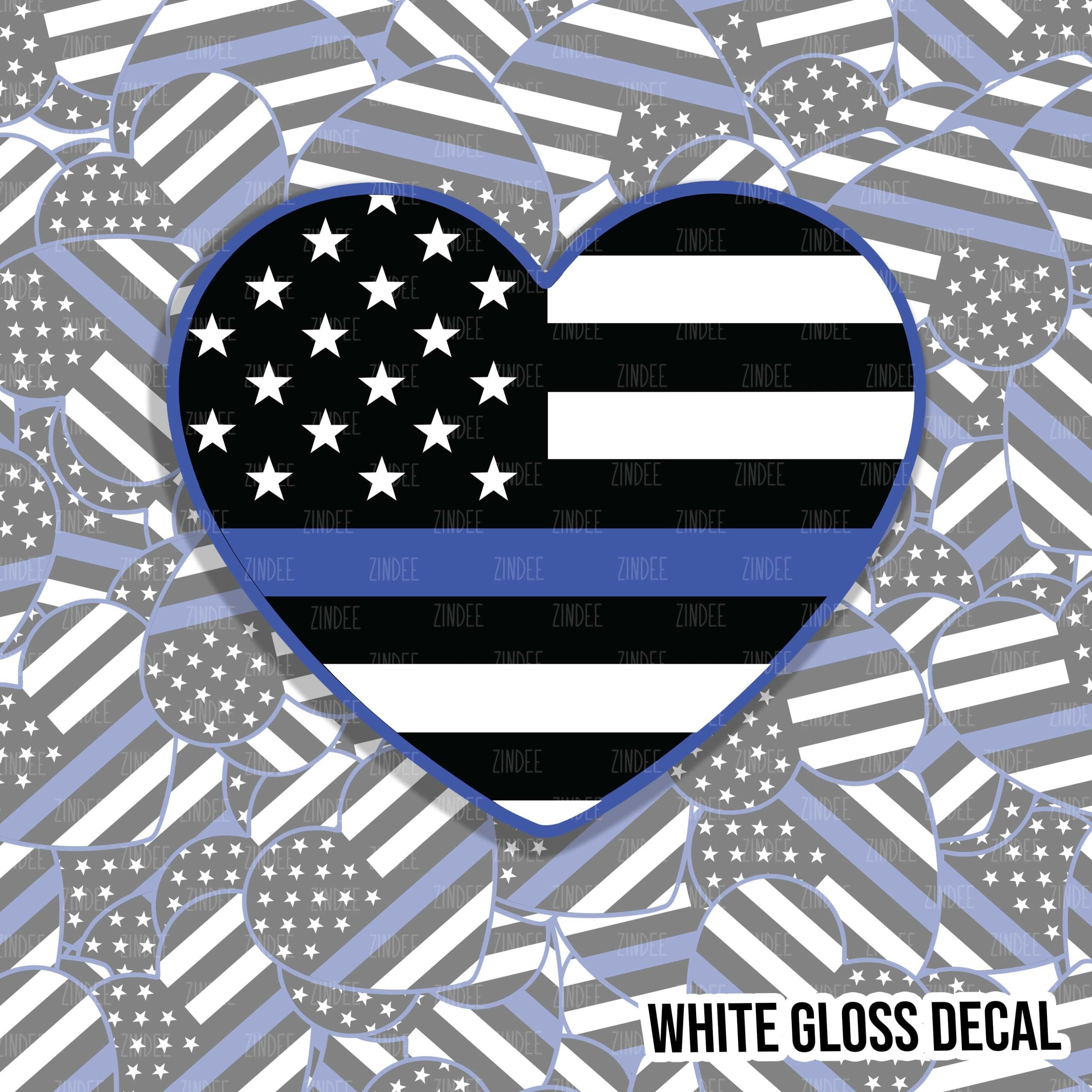 Police Heart kiss cut decal (1.5 inch) WHITE GLOSS