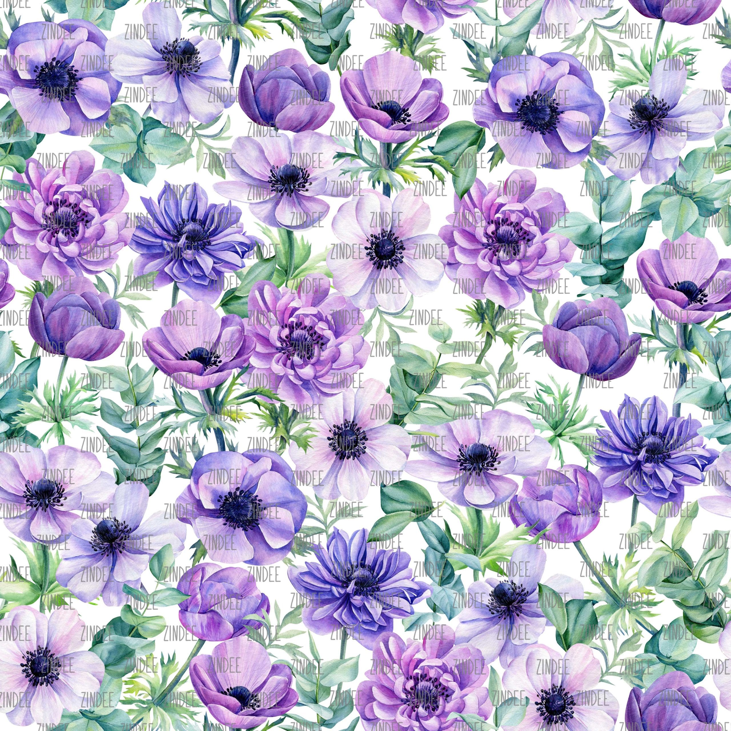 Purple Blooms White seamless (digital paper)