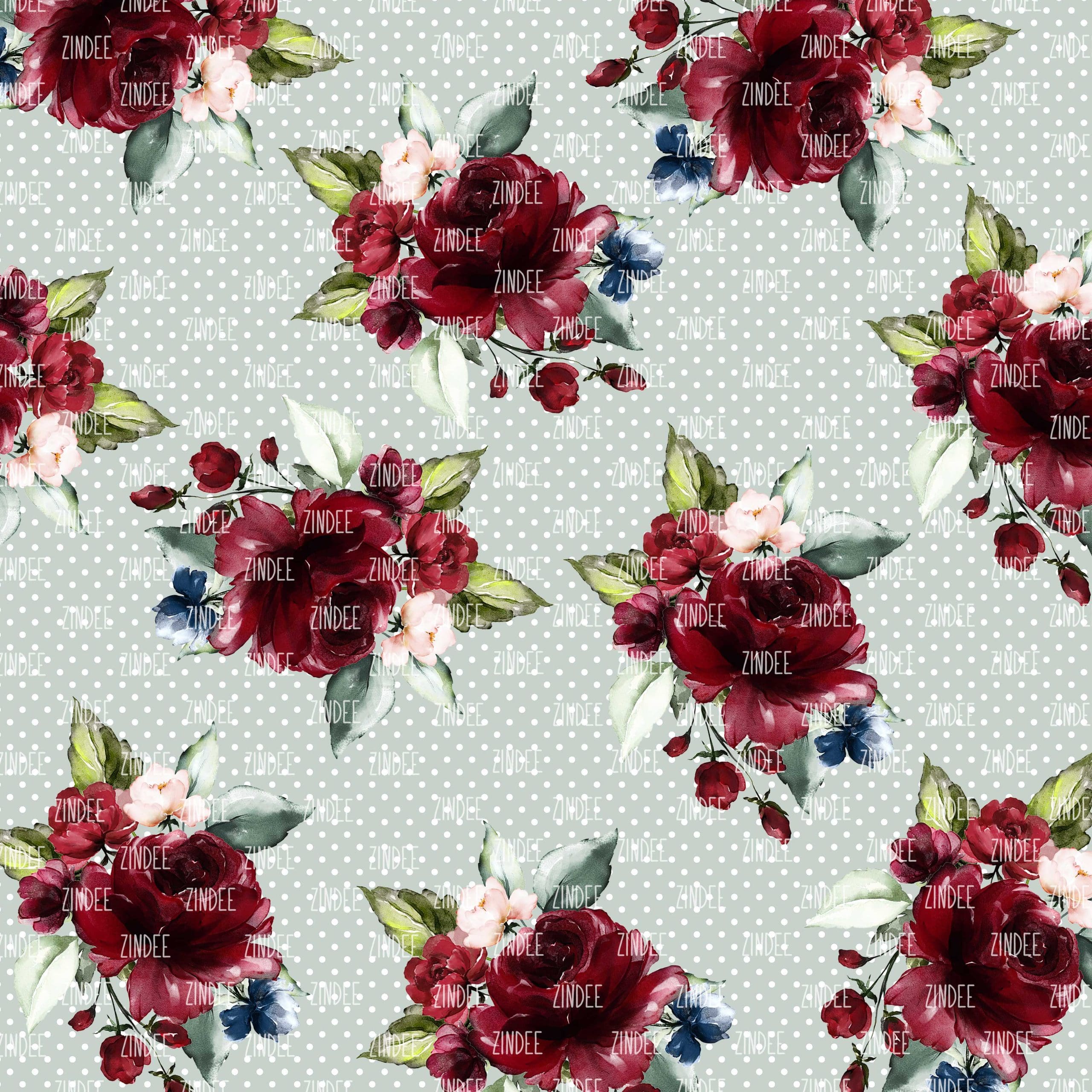 Rustic Dusty Floral #3 with Polka Dots (digital paper)