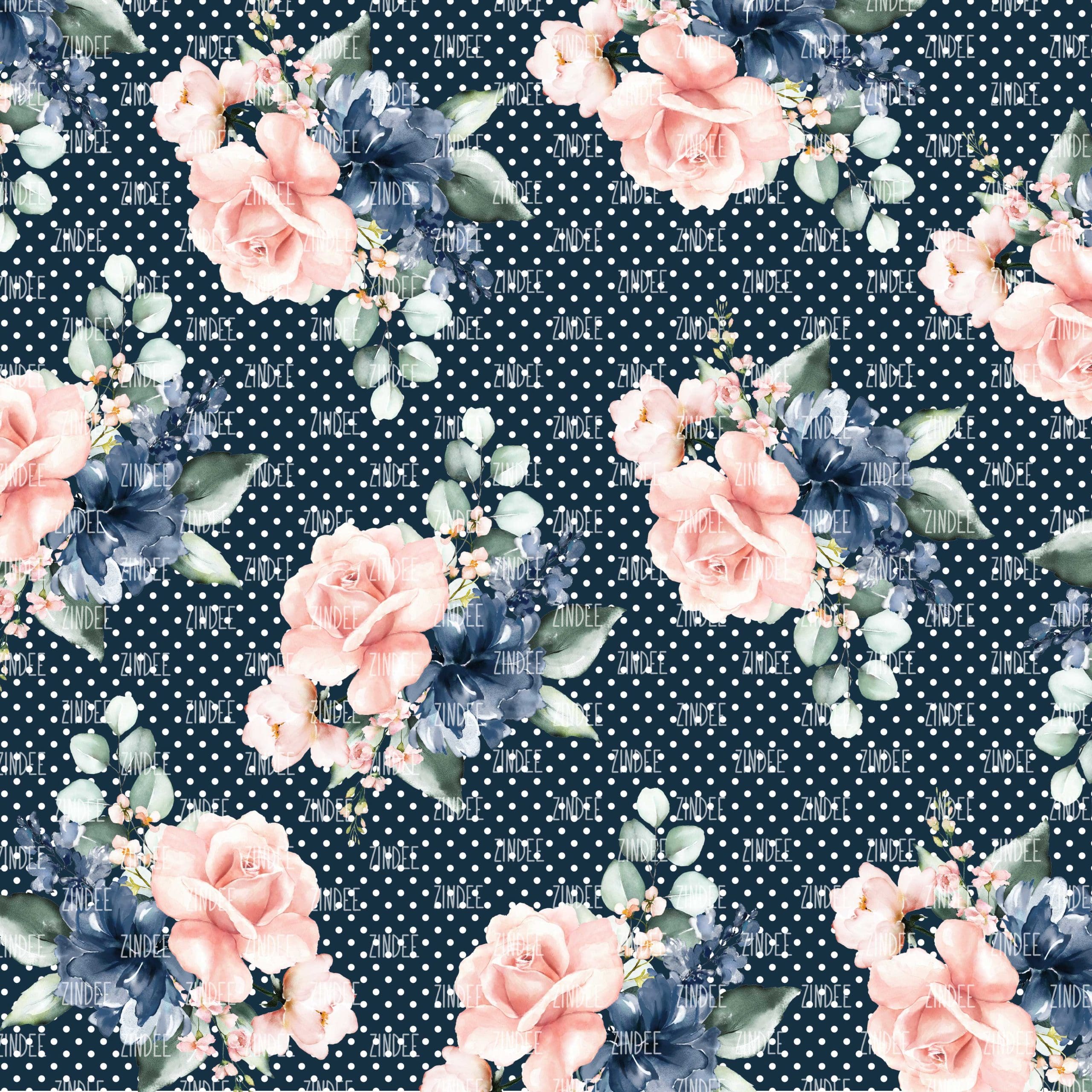 Rustic Dusty Floral #4 with Polka Dots (digital paper)