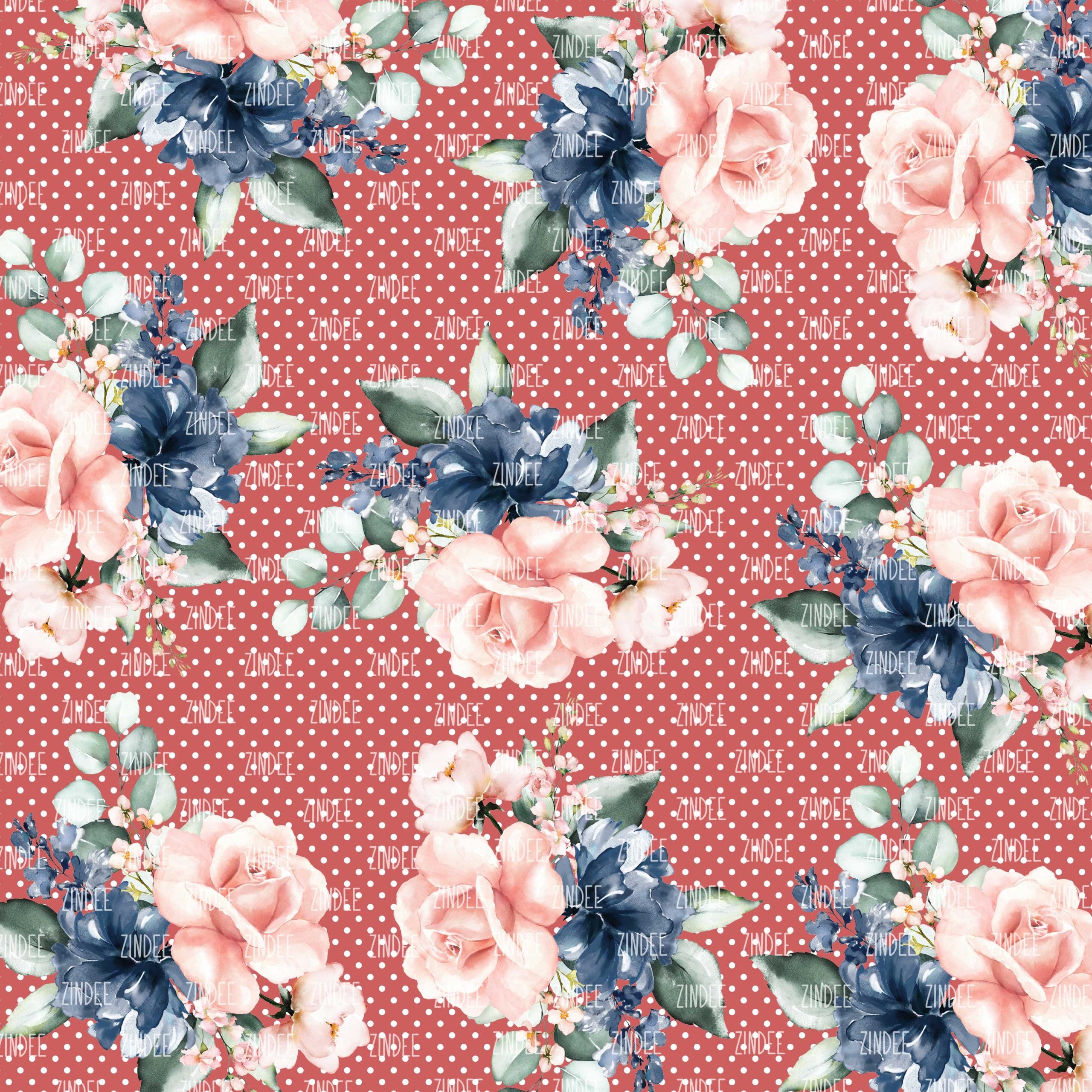 Rustic Dusty Floral #5 with Polka Dots (digital paper)