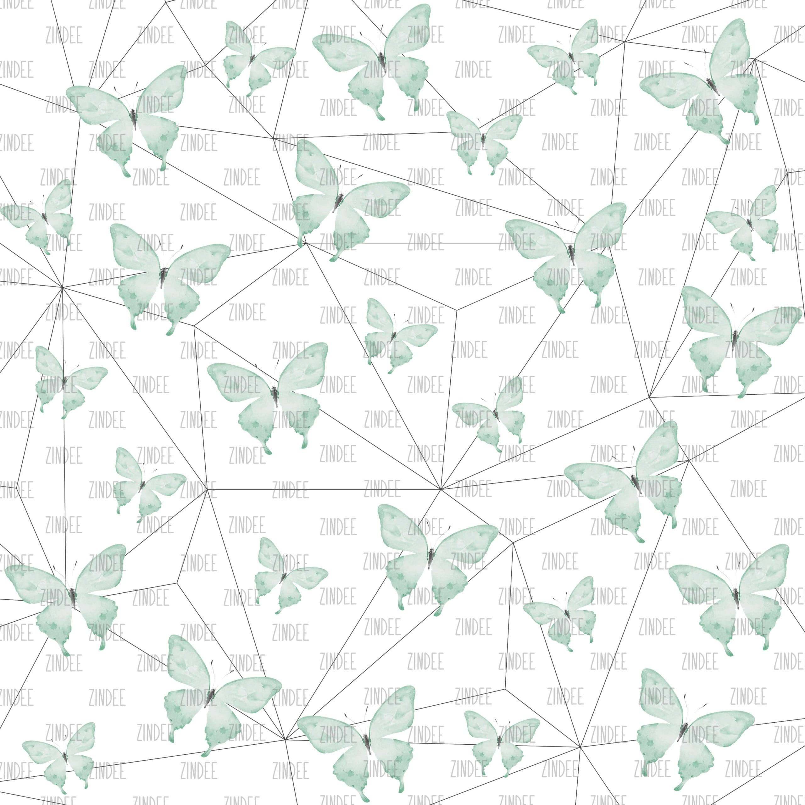 Sage Butterflies and White Geometric (vinyl)