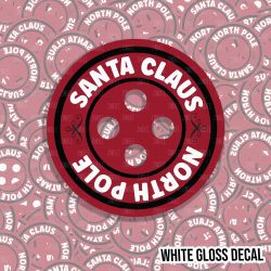 Santa's Lost Button kiss cut sticker (1.75 inch) WHITE GLOSS
