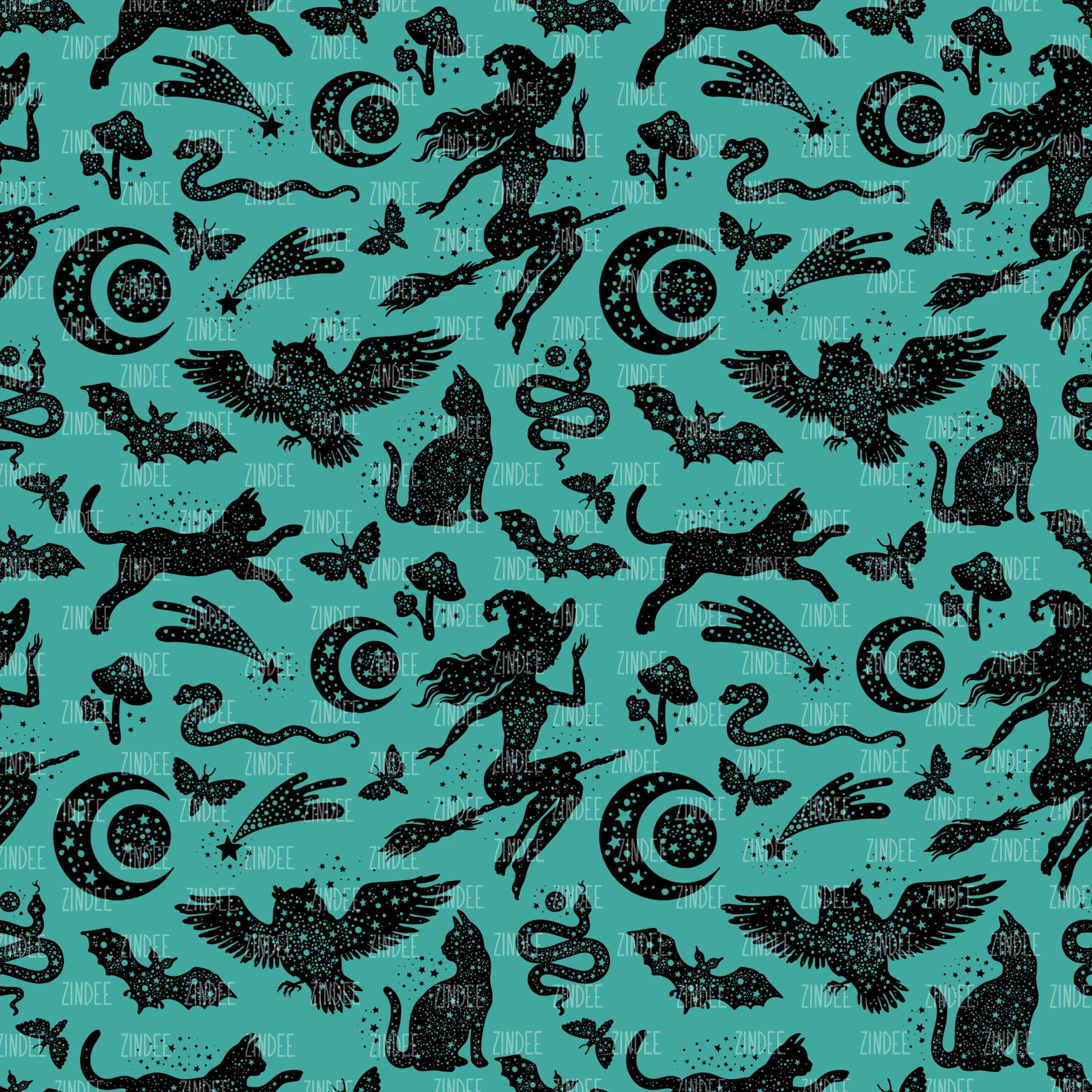 Starry Witch Teal seamless (digital paper)