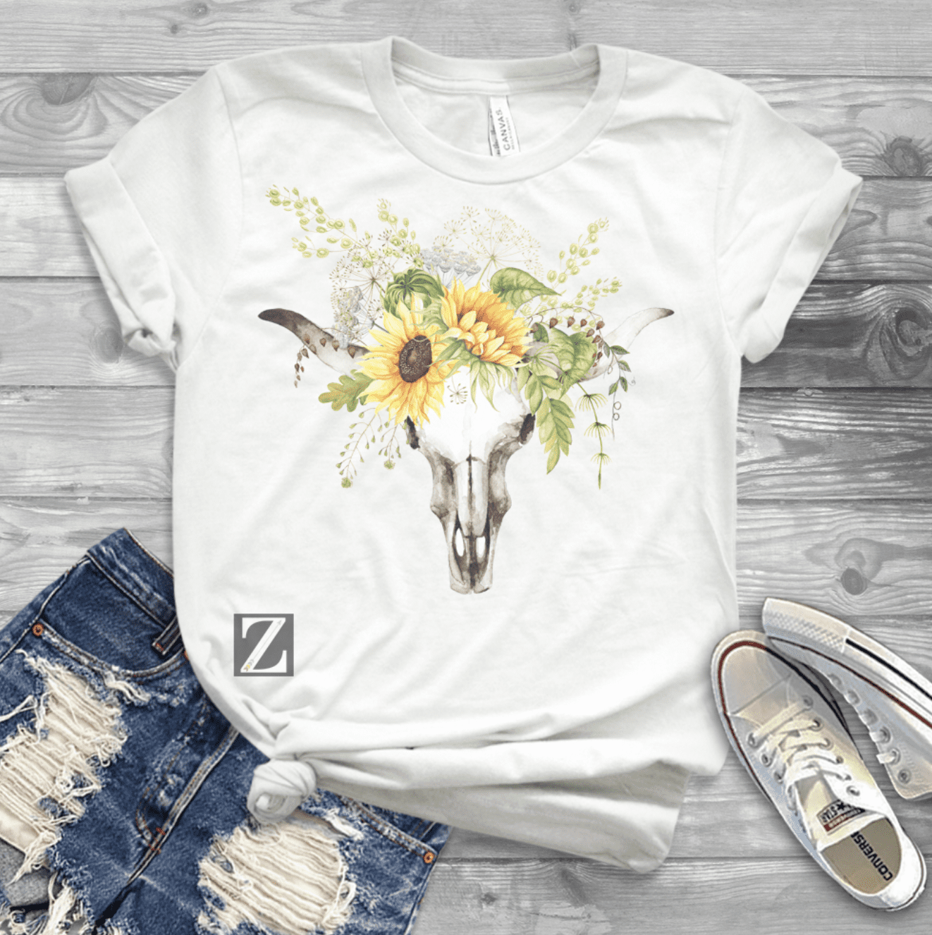 Alternative view of Sunflower Boho Skull (Sublimation Transfer)