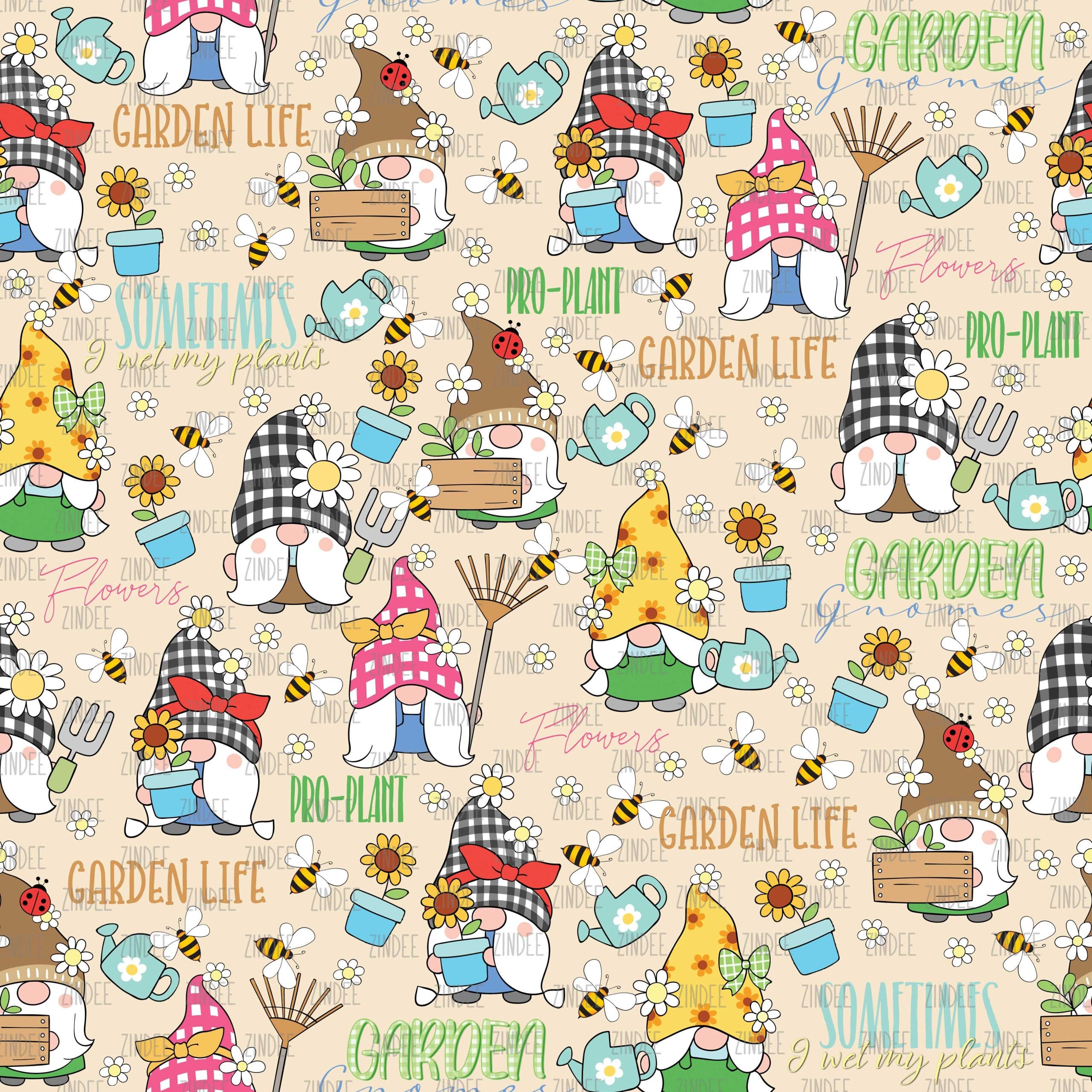 Gnomes Sweet Garden seamless (vinyl)