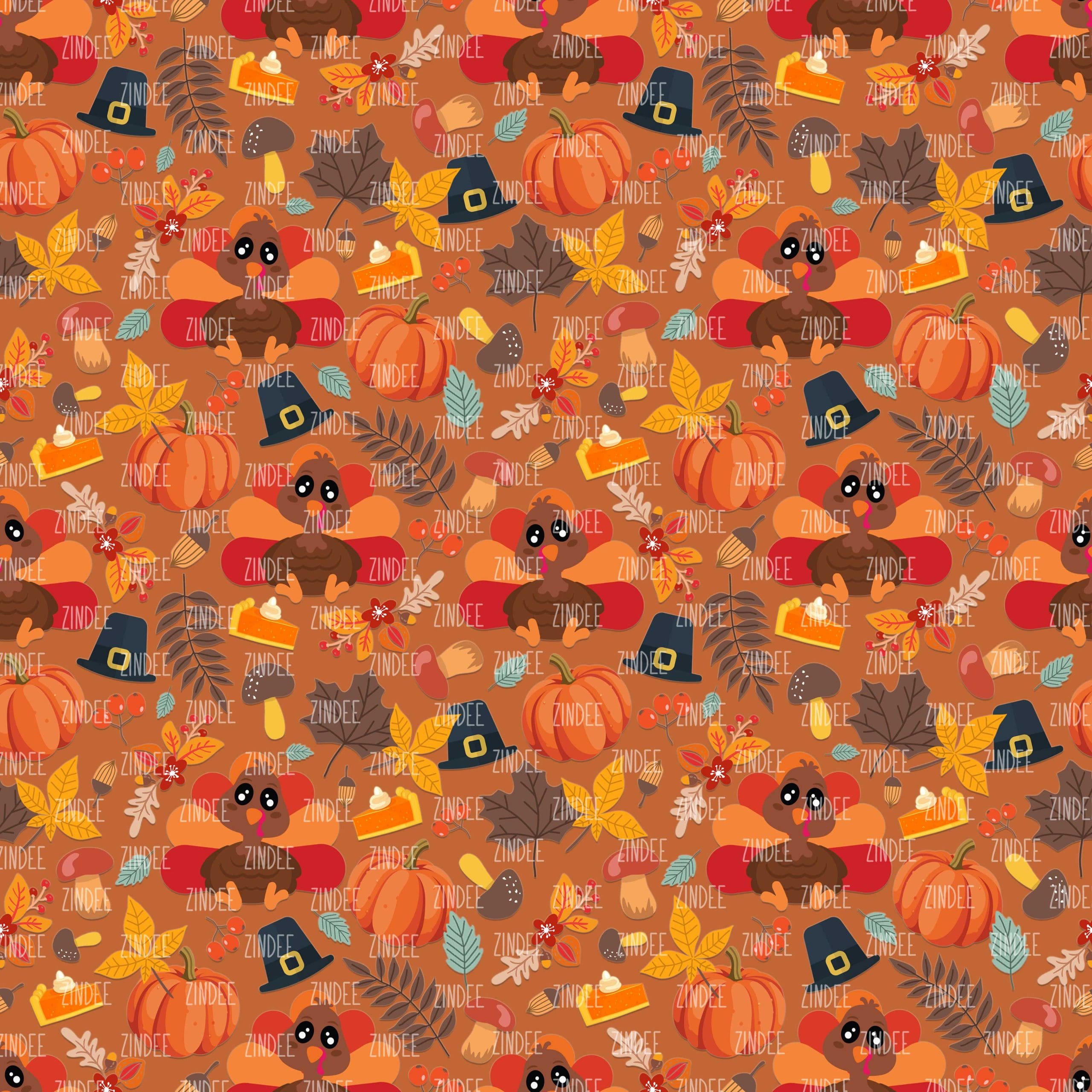 Thanksgiving Sitting Turkey Orange seamless (digital paper)