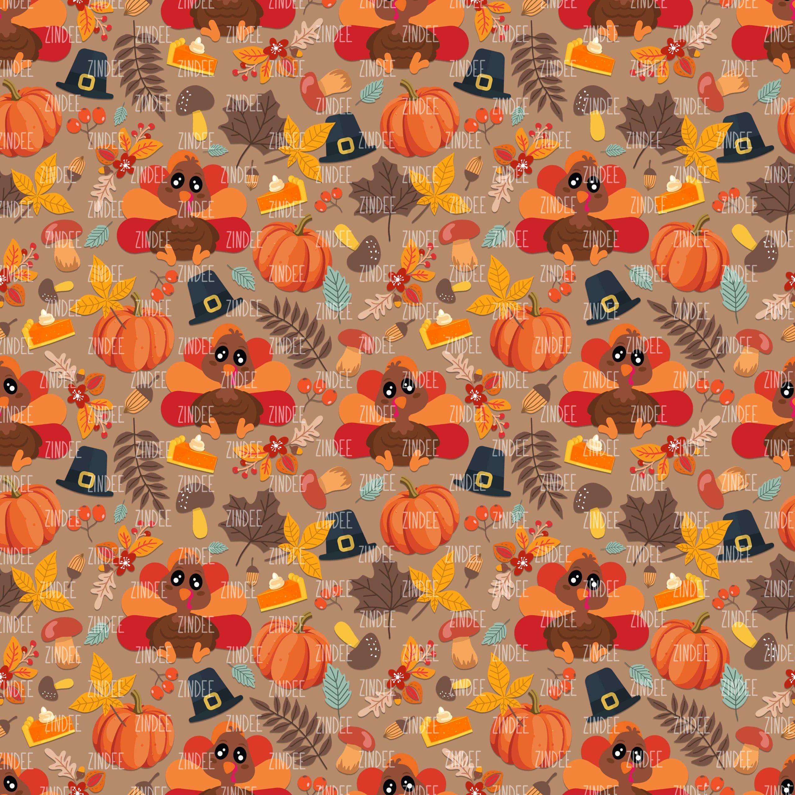 Thanksgiving Sitting Turkey Tan seamless (digital paper)