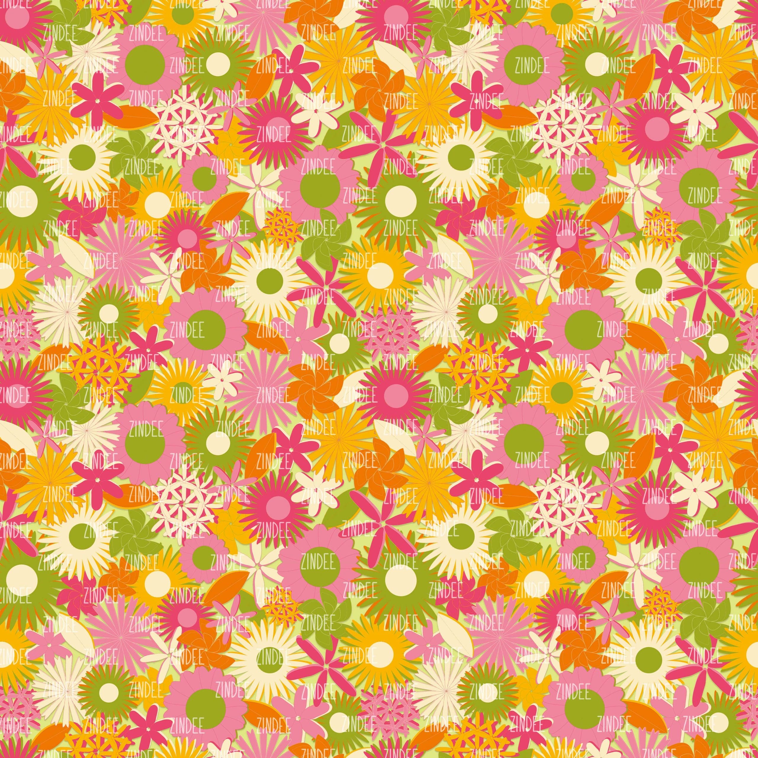 Vintage Spring Flowers Lime seamless (digital paper)