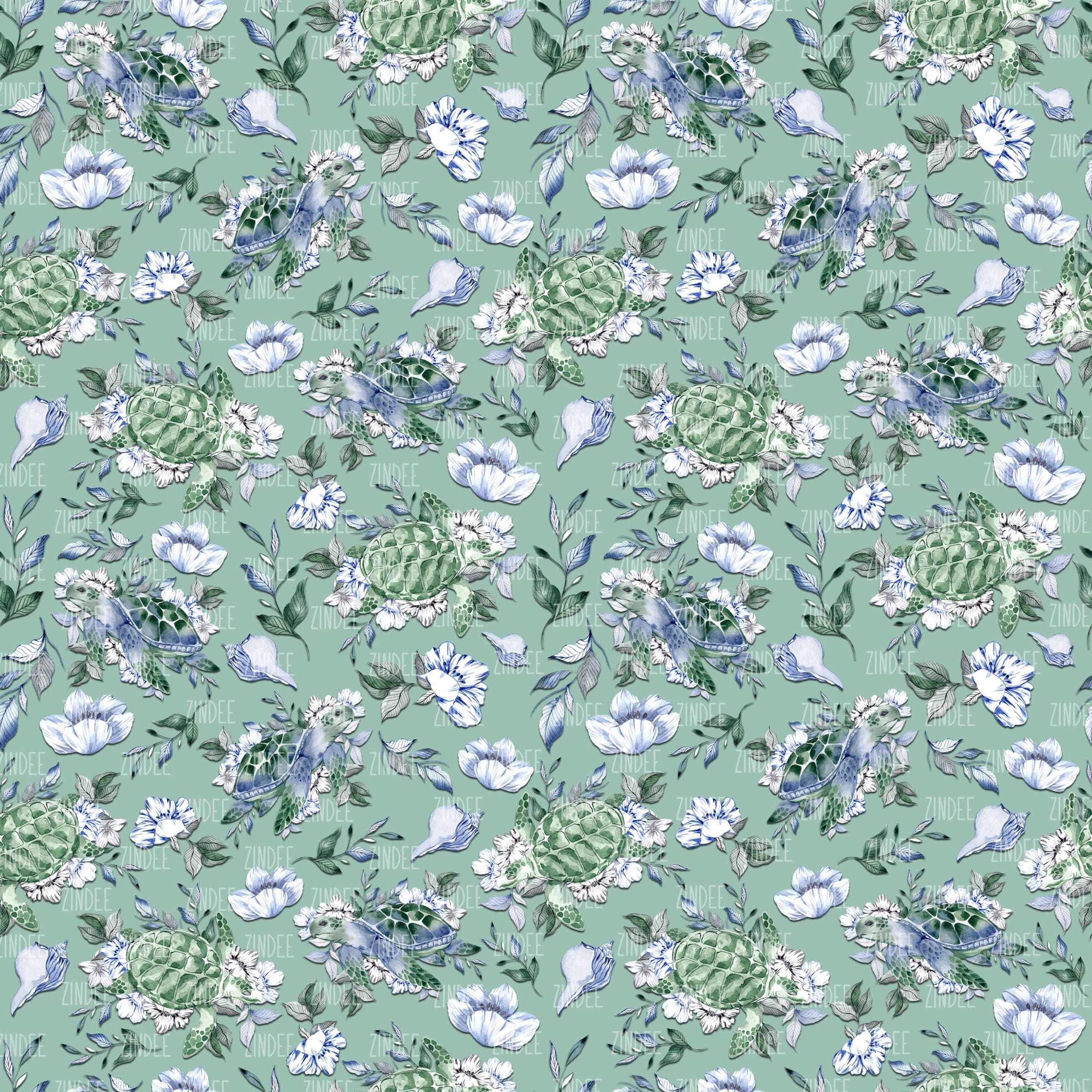 Watercolor Turtle Sage seamless (vinyl)