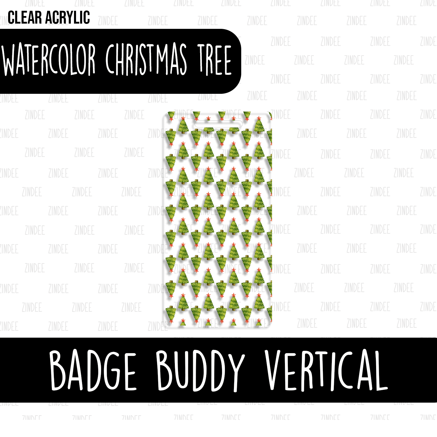 Badge Buddy Vertical (Watercolor Christmas Tree)