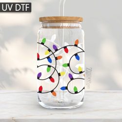 Christmas Lights UV DTF Glass Can Wrap