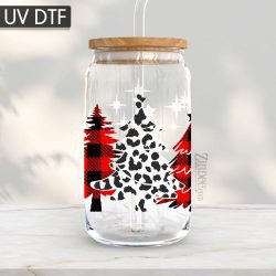 Plaid Christmas UV DTF Glass Can Wrap