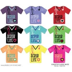 Scrubs Classic (sticker sheet) 2" WHITE Gloss