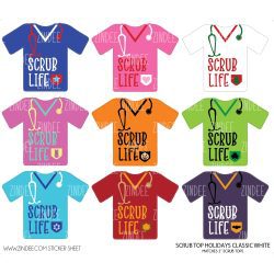 Scrubs Holidays (sticker sheet) 2" WHITE Gloss