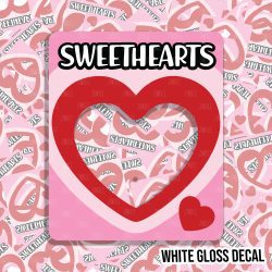 Heart Candy Box CENTER CUT OUT kiss cut sticker (2 inch) WHITE GLOSS