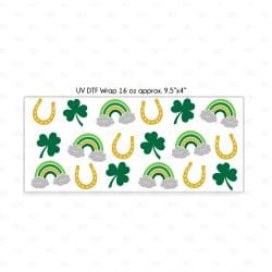 Alternative view of Rainbows Shamrocks and Horseshoes UV DTF Glass Can Wrap