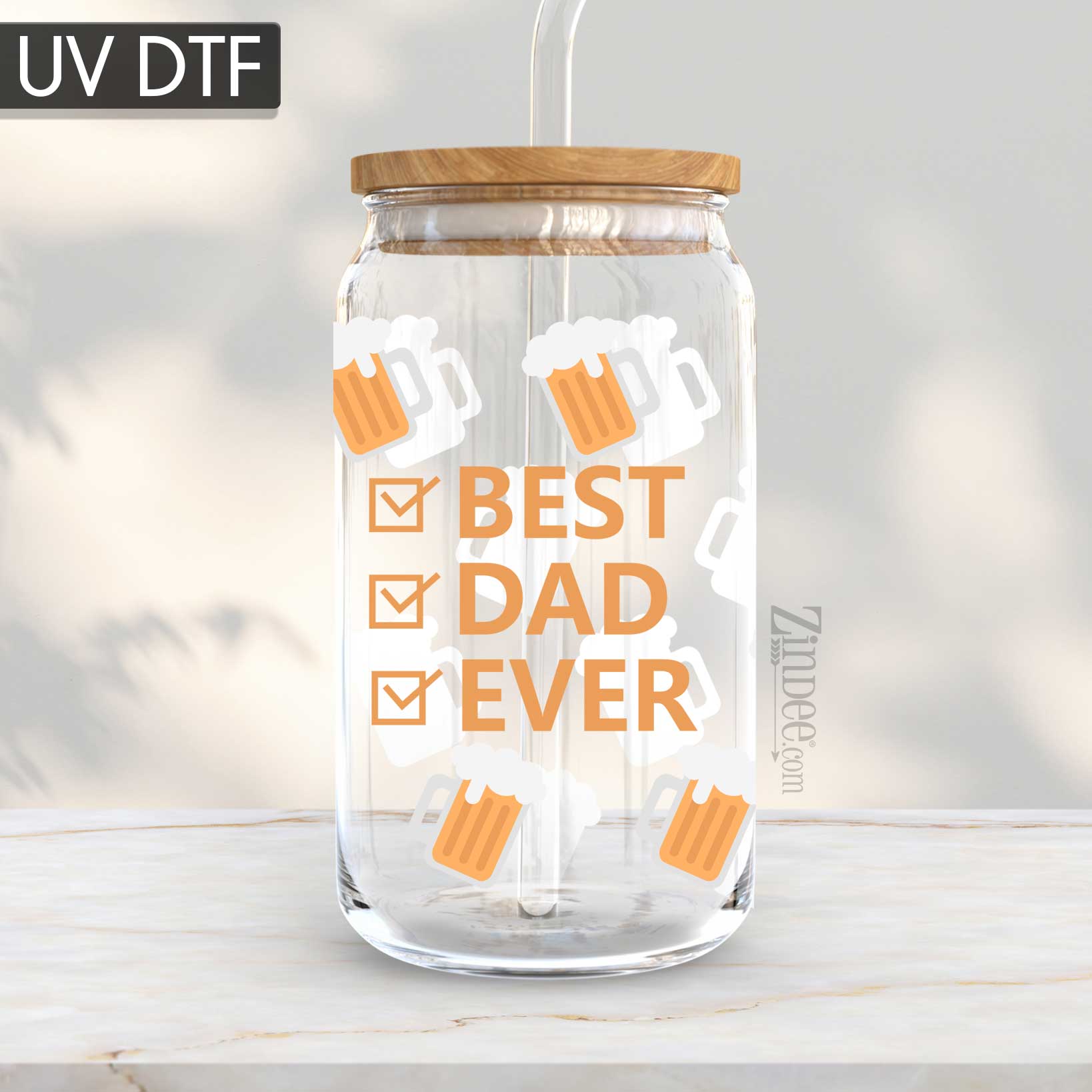 Best Dad Ever Beer UV DTF Glass Can Wrap