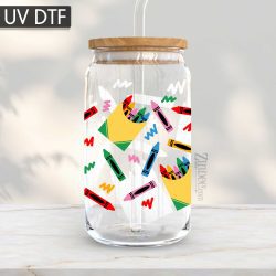 Teacher Crayons UV DTF Glass Can Wrap