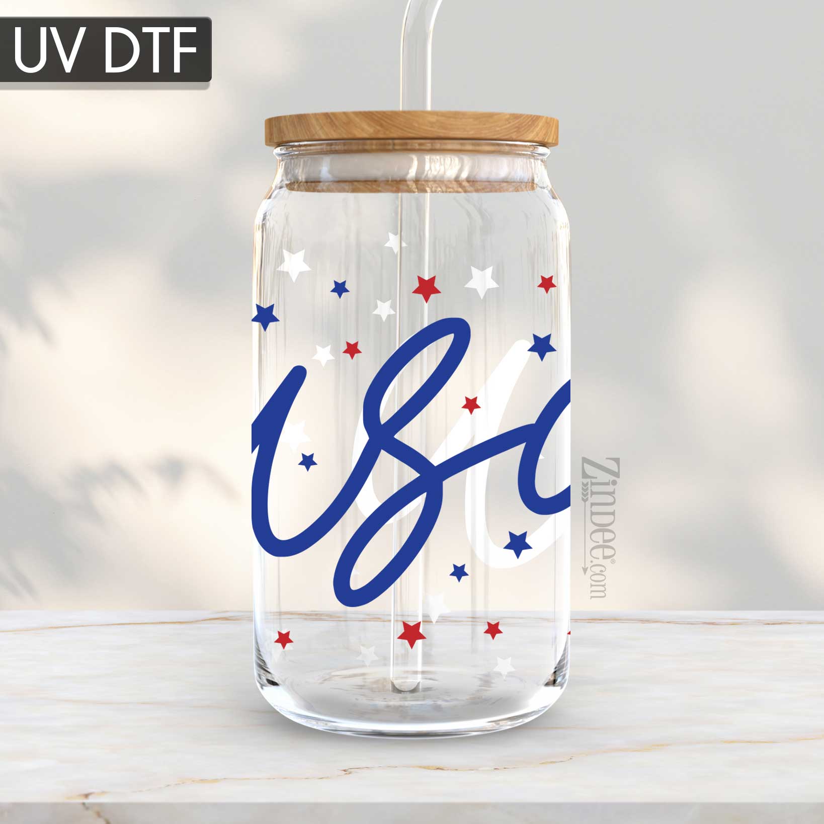 USA Script UV DTF Glass Can Wrap