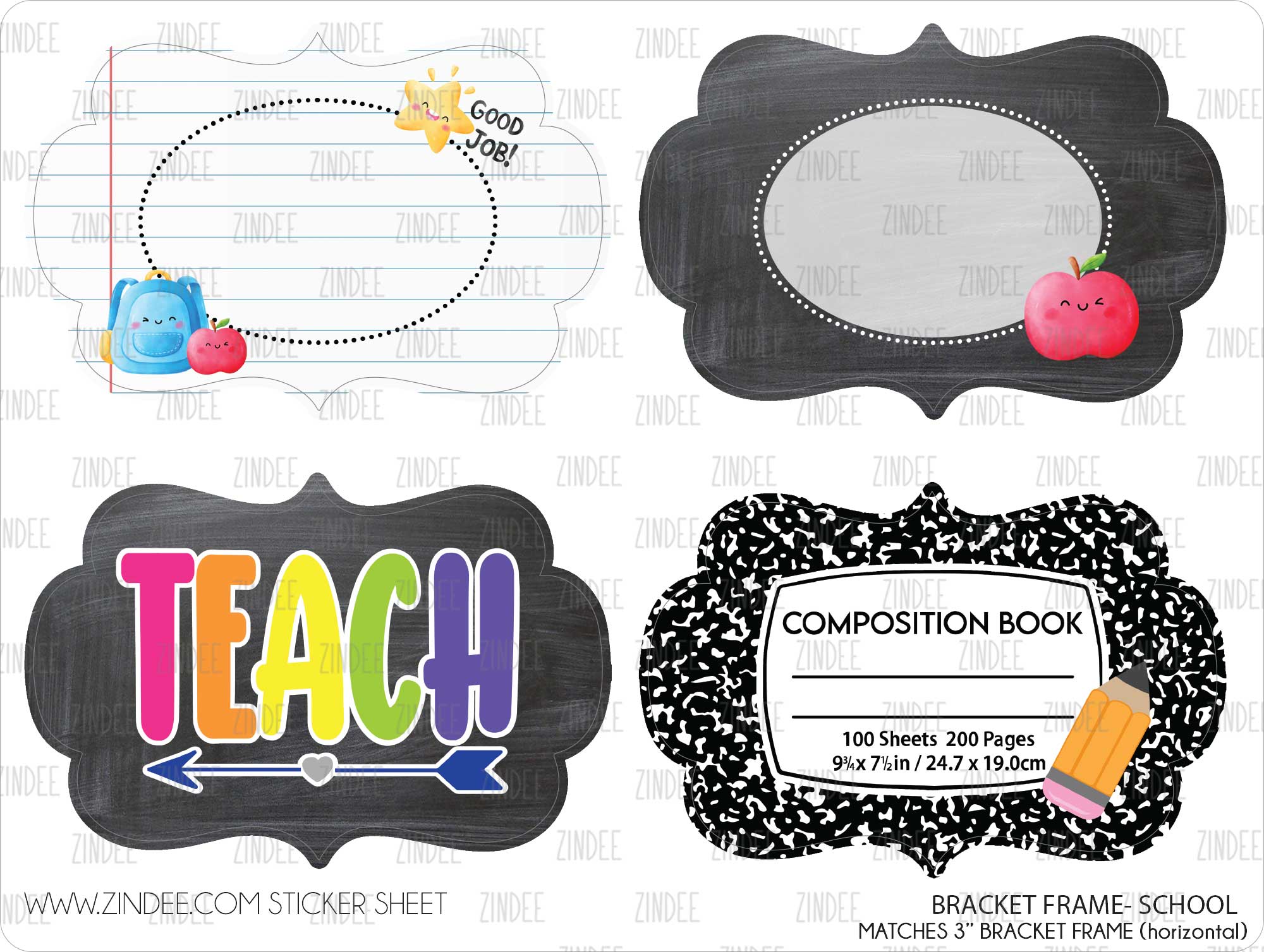 Bracket Frame School (sticker sheet) 3" WHITE Gloss