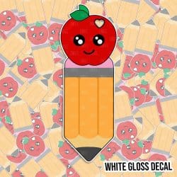 Pencil Apple Bookmark kiss cut decal (4.5 inch) WHITE GLOSS