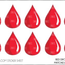 Red Droplet (sticker sheet) .6" WHITE Gloss