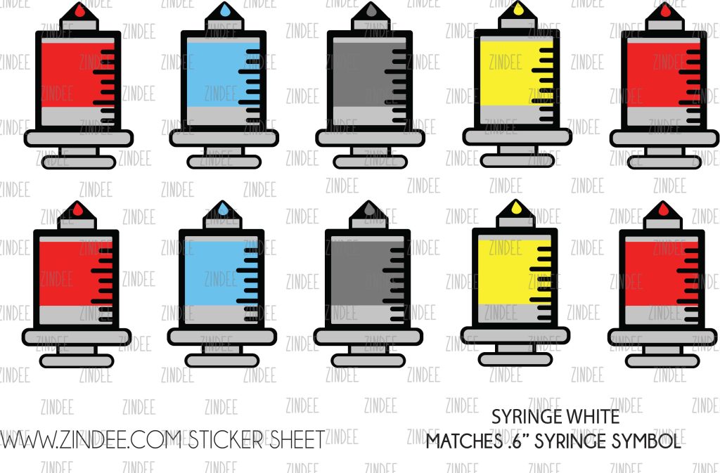 Syringe (sticker sheet) .6″ WHITE Gloss – Zindee