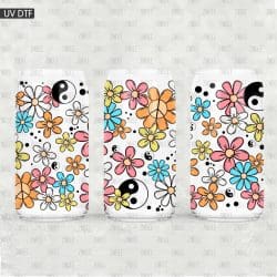 Retro Florals UV DTF Glass Can Wrap