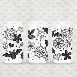 Bats Floral UV DTF Glass Can Wrap