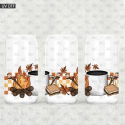 Fall Camping Border UV DTF Glass Can Wrap
