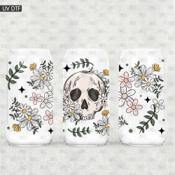 Floral Skellie UV DTF Glass Can Wrap