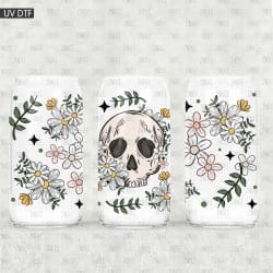 Floral Skellie UV DTF Glass Can Wrap