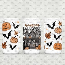 Haunted House UV DTF Glass Can Wrap