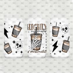 Highly Caffeinated UV DTF Glass Can Wrap