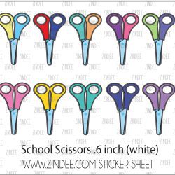 School Scissors (sticker sheet) .6" WHITE Gloss