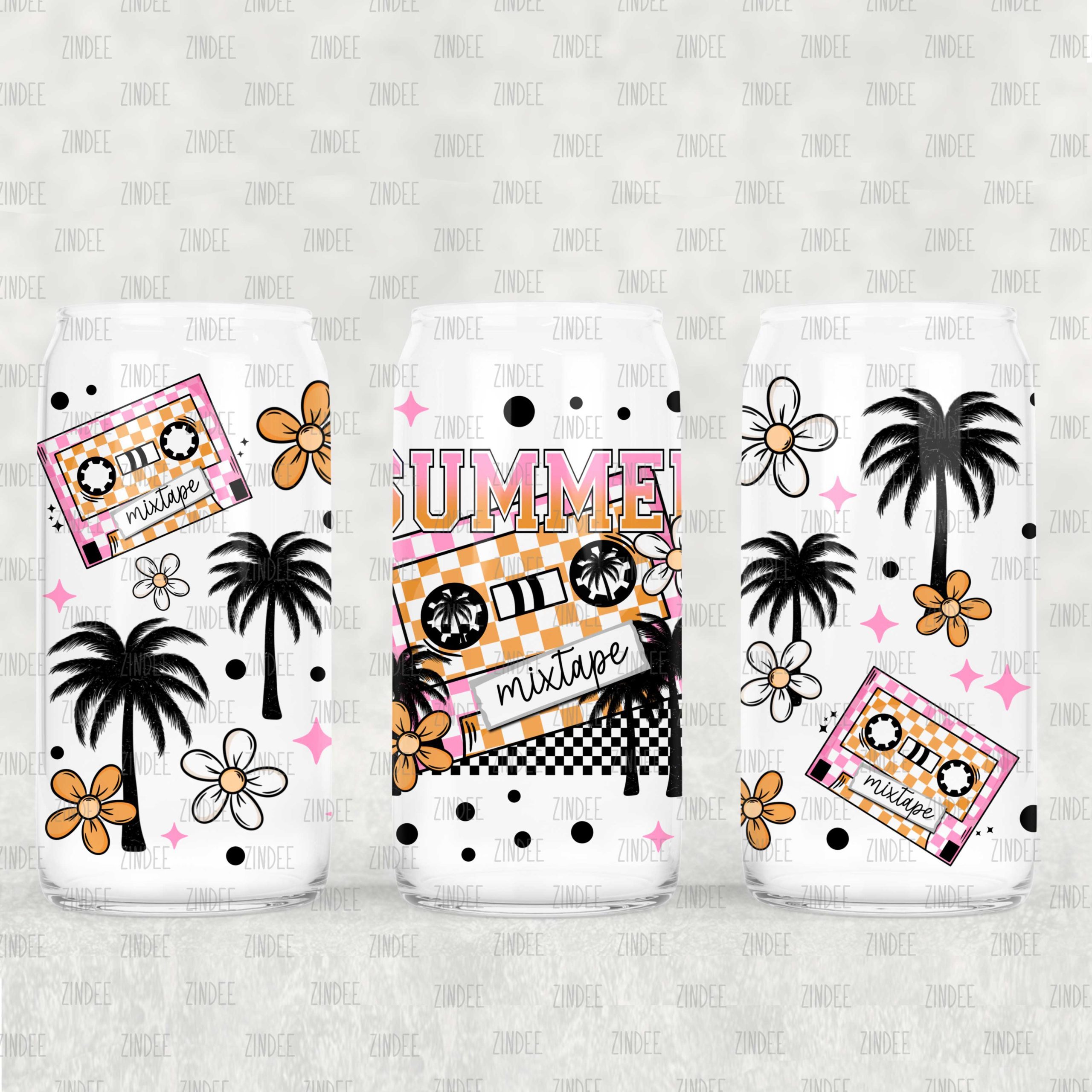 Tropical Mixtape UV DTF Glass Can Wrap